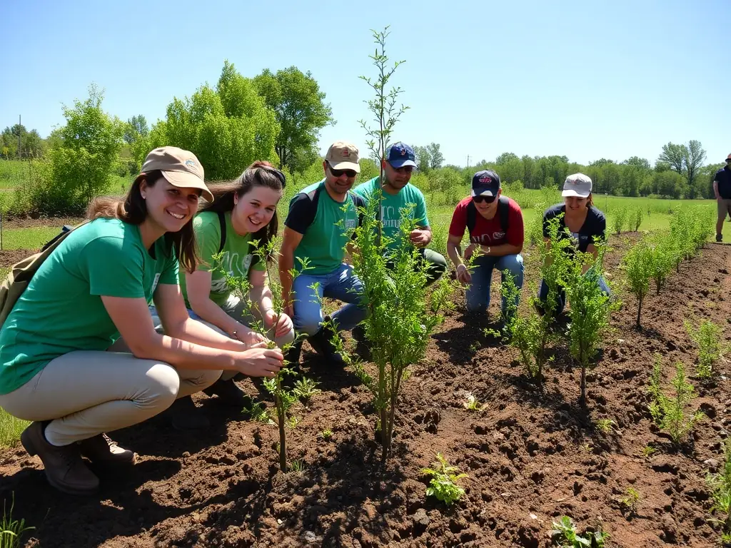 A group of ACCA members participating in a habitat restoration project, planting native trees and shrubs to improve wildlife habitat.